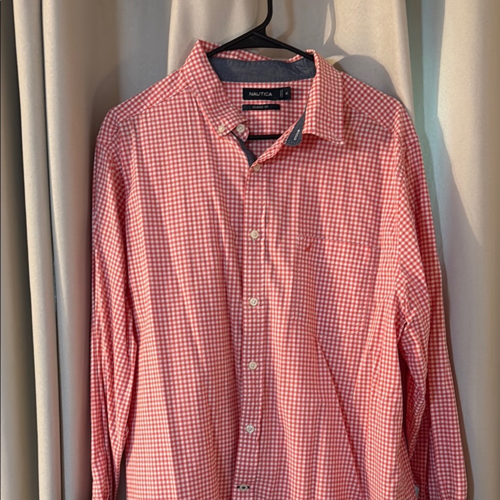 Nautica Men's Pink Gingham Button Down Shirt
